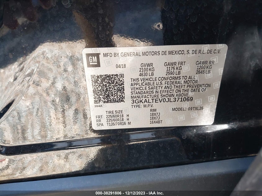 VIN 3GKALTEV0JL371069 2018 GMC TERRAIN SLE
