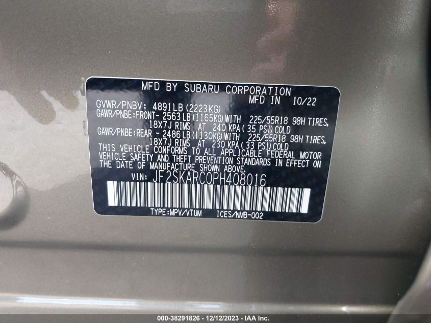 2023 SUBARU FORESTER TOURING - JF2SKARC0PH408016