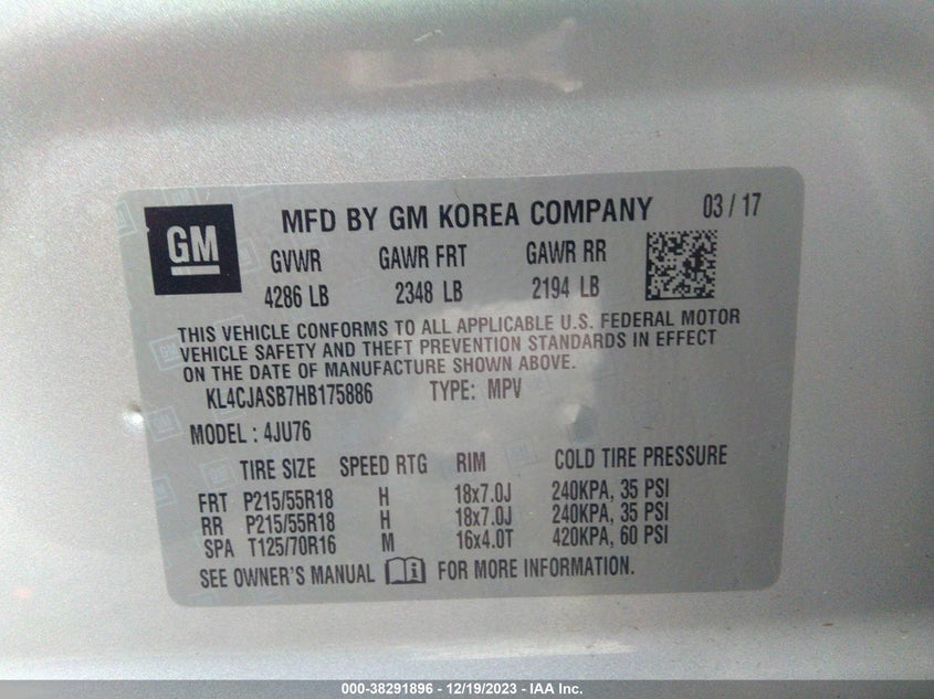 VIN KL4CJASB7HB175886 2017 BUICK ENCORE PREFERRED