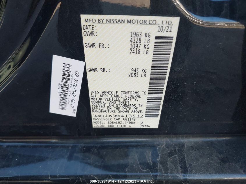 2021 NISSAN ALTIMA SV - 1N4BL4DV3MN413512