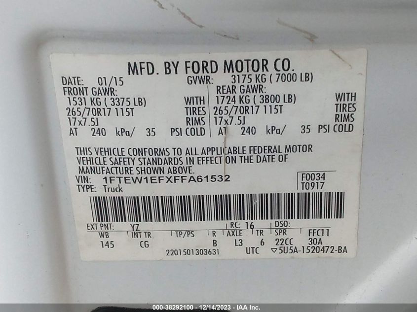 2015 FORD F-150 XL - 1FTEW1EFXFFA61532