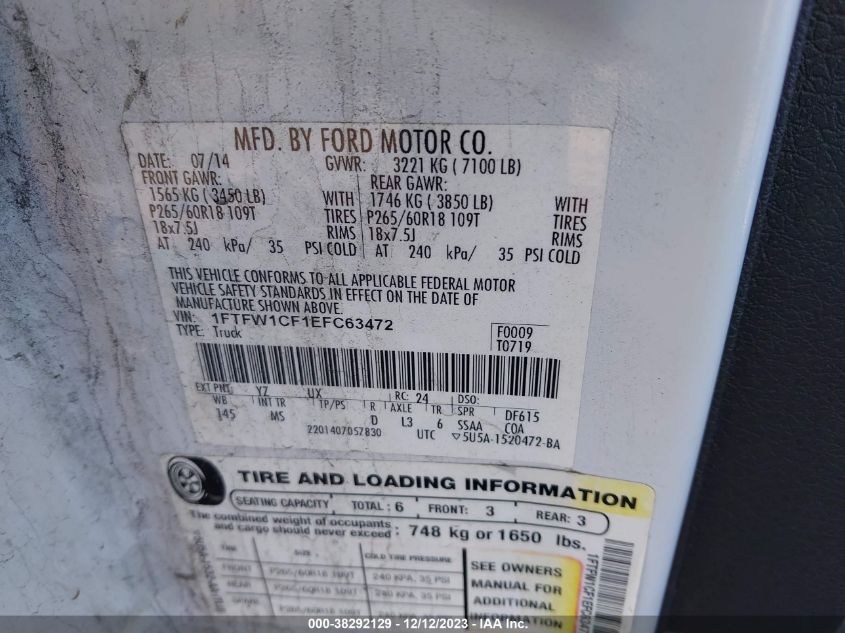 2014 FORD F-150 XLT - 1FTFW1CF1EFC63472