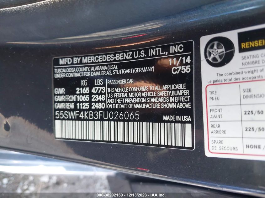 2015 MERCEDES-BENZ C 300 4MATIC/LUXURY 4MATIC/SPORT 4MATIC - 55SWF4KB3FU026065