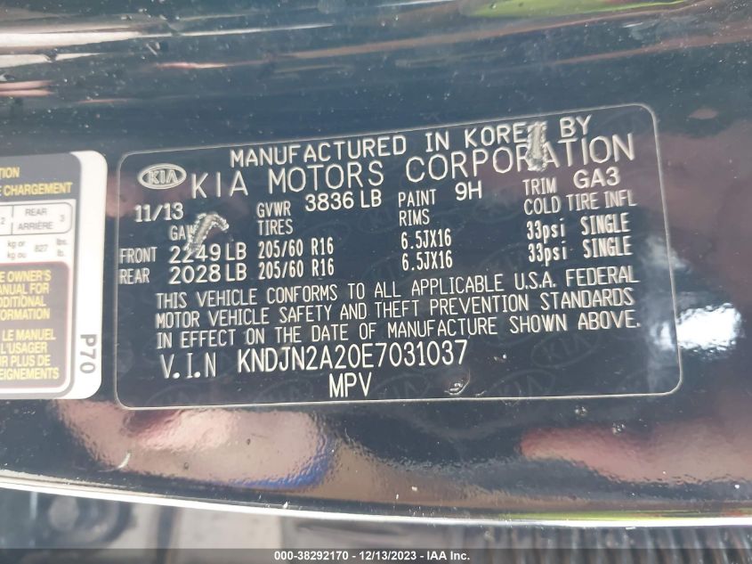 2014 KIA SOUL - KNDJN2A20E7031037