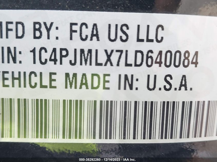 2020 JEEP CHEROKEE LATITUDE LUX 4X4 - 1C4PJMLX7LD640084