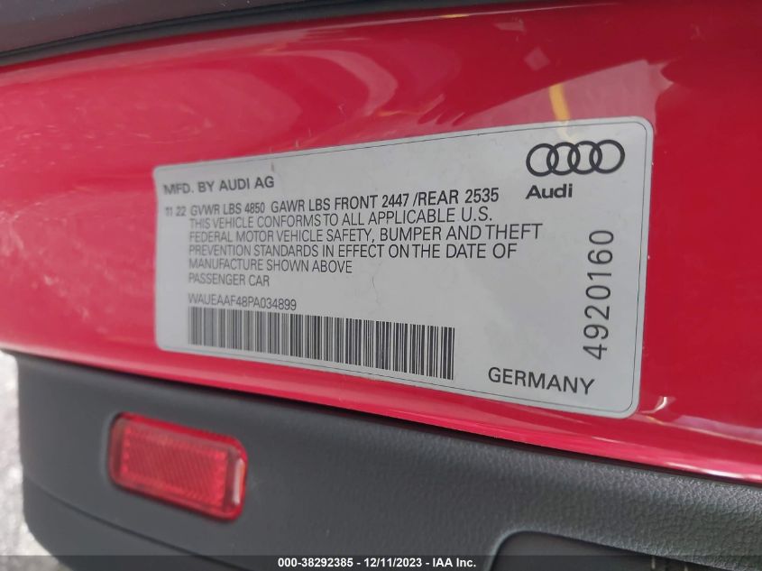 2023 AUDI A4 PREMIUM PLUS 45 TFSI S LINE QUATTRO S TRONIC - WAUEAAF48PA034899