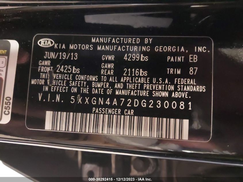 2013 KIA OPTIMA EX - 5XXGN4A72DG230081