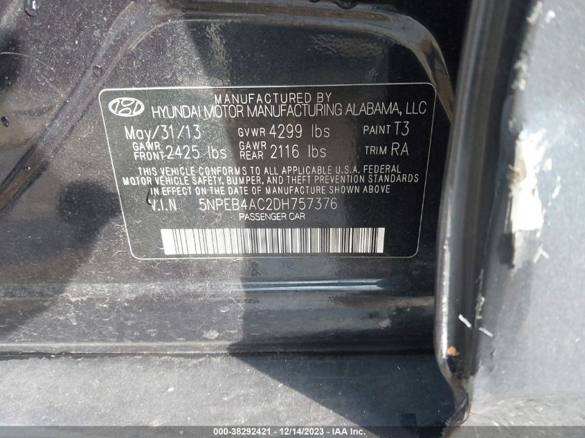 2013 HYUNDAI SONATA GLS - 5NPEB4AC2DH757376