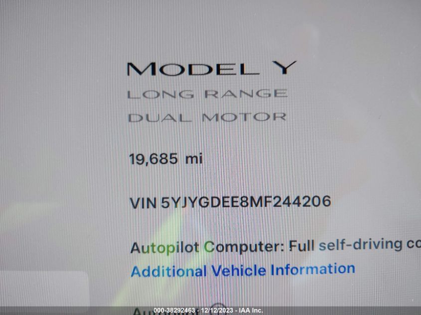 2021 TESLA MODEL Y - 5YJYGDEE8MF244206
