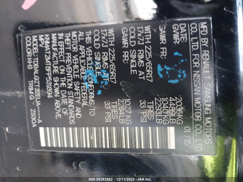 2015 NISSAN ROGUE SV - KNMAT2MT8FP531894