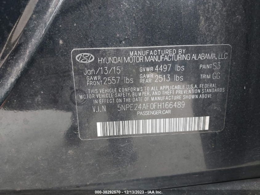 5NPE24AF0FH166489 | 2015 HYUNDAI SONATA