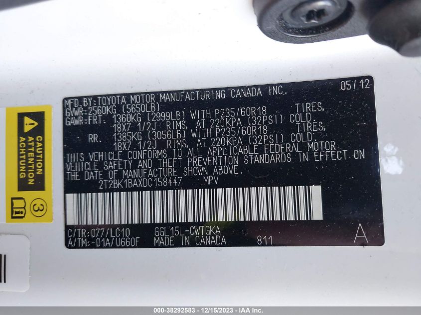 2013 LEXUS RX 350 - 2T2BK1BAXDC158447