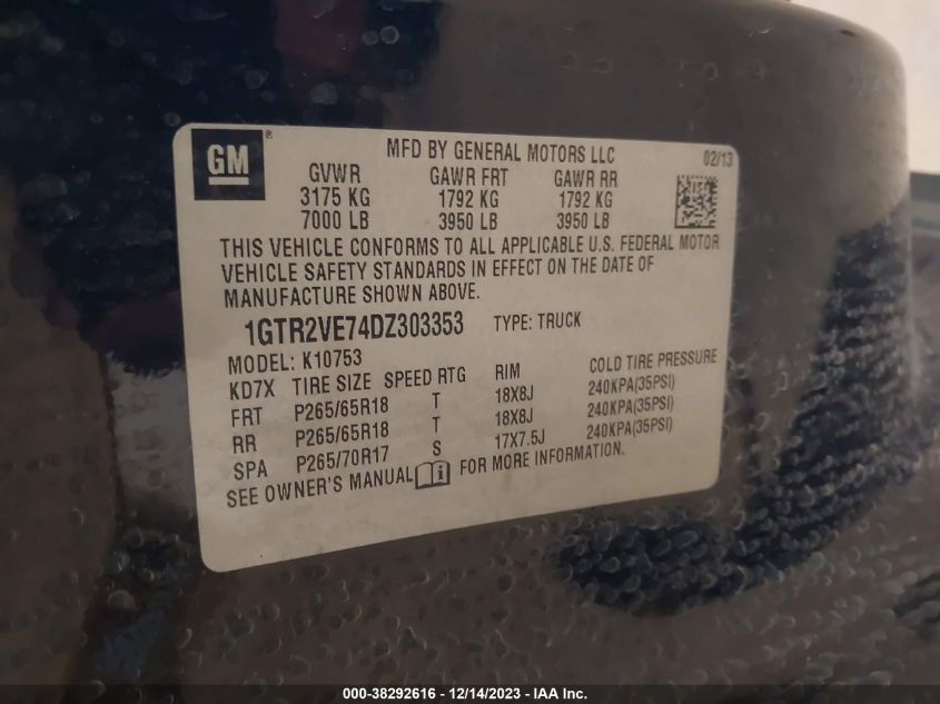 2013 GMC SIERRA 1500 SLE - 1GTR2VE74DZ303353