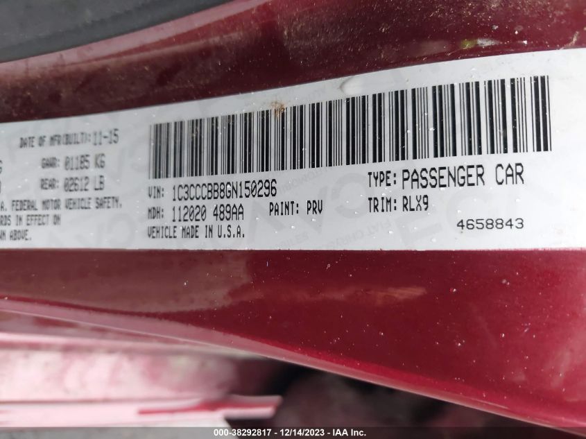 2016 CHRYSLER 200 S - 1C3CCCBB8GN150296