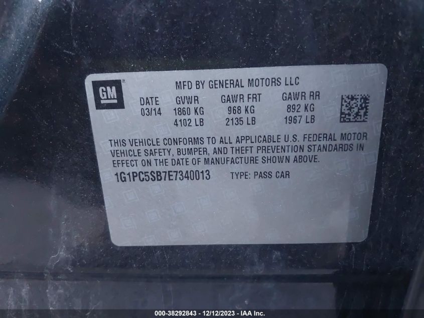 2014 CHEVROLET CRUZE 1LT AUTO - 1G1PC5SB7E7340013