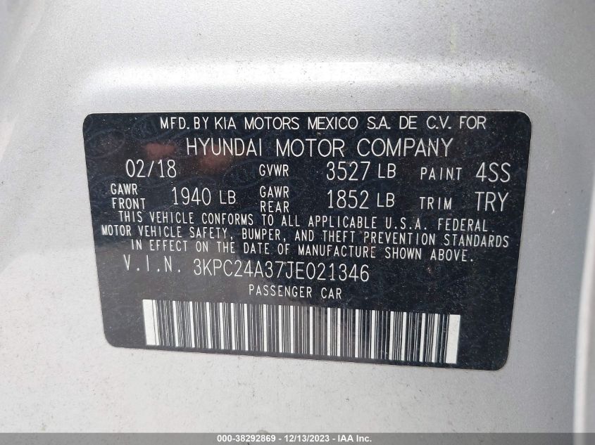 2018 HYUNDAI ACCENT SE/SEL - 3KPC24A37JE021346