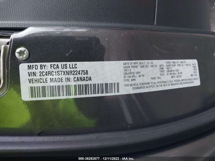 2022 CHRYSLER PACIFICA HYBRID LIMITED 2C4RC1S7XNR224758