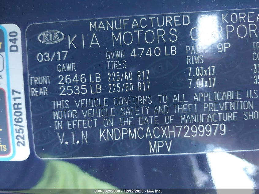 VIN KNDPMCACXH7299979 2017 KIA SPORTAGE LX