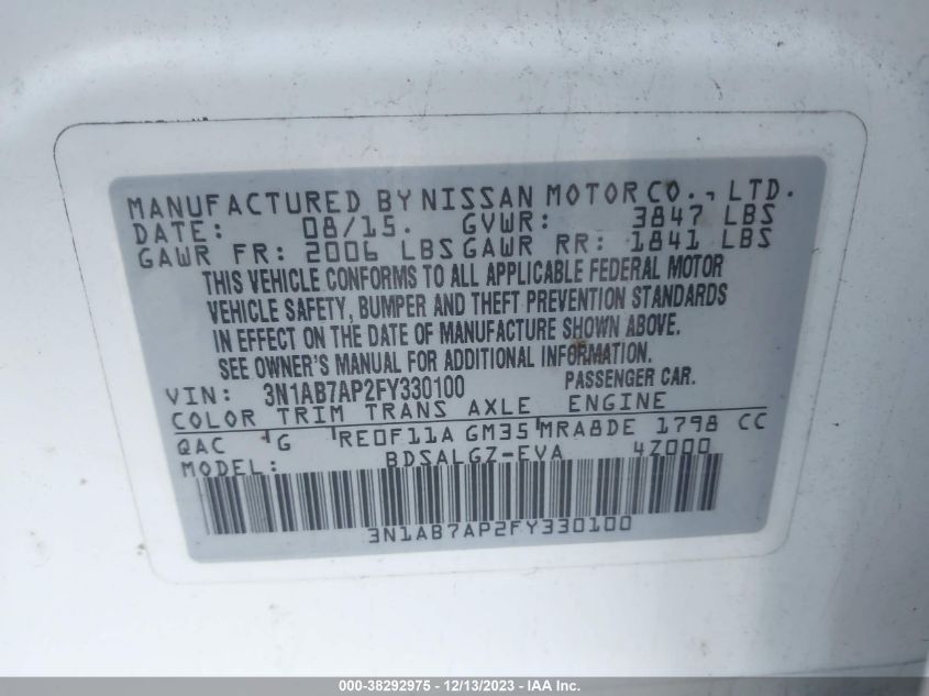 2015 NISSAN SENTRA S/SV/SR/SL - 3N1AB7AP2FY330100