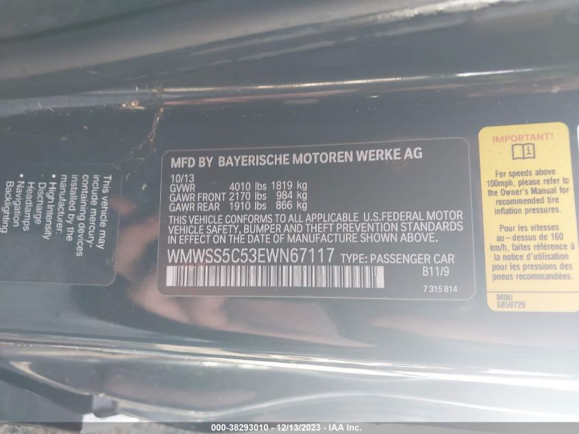 2014 MINI PACEMAN COOPER S WMWSS5C53EWN67117