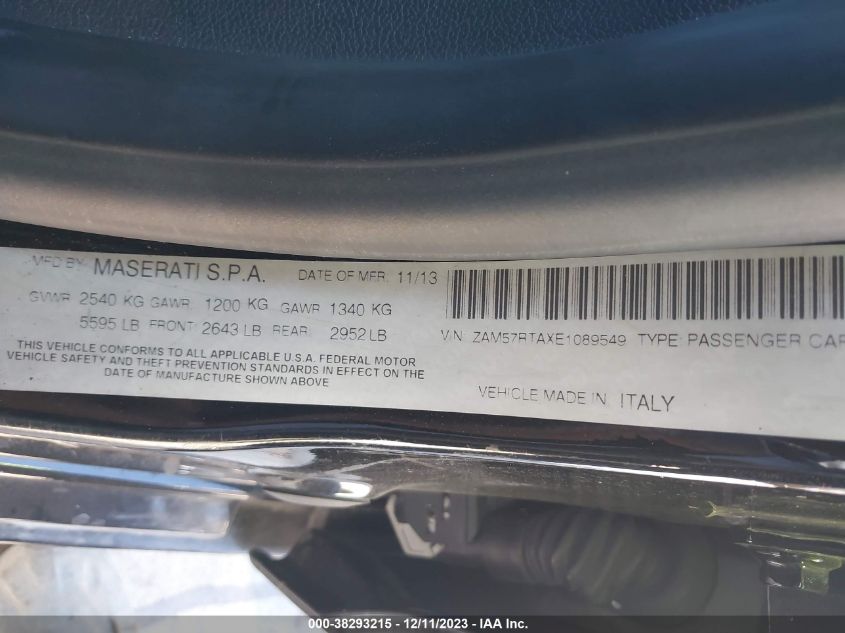 2014 MASERATI GHIBLI S Q4 ZAM57RTAXE1089549