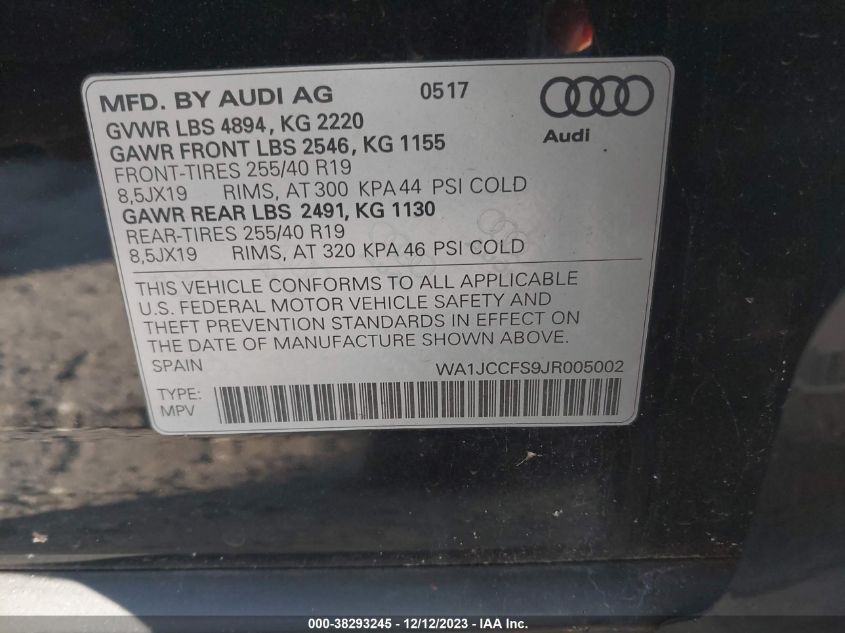 2018 AUDI Q3 PREMIUM PLUS - WA1JCCFS9JR005002