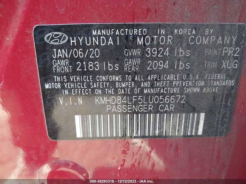 VIN KMHD84LF5LU056672 2020 HYUNDAI ELANTRA SEL/VALUE/LIMITED