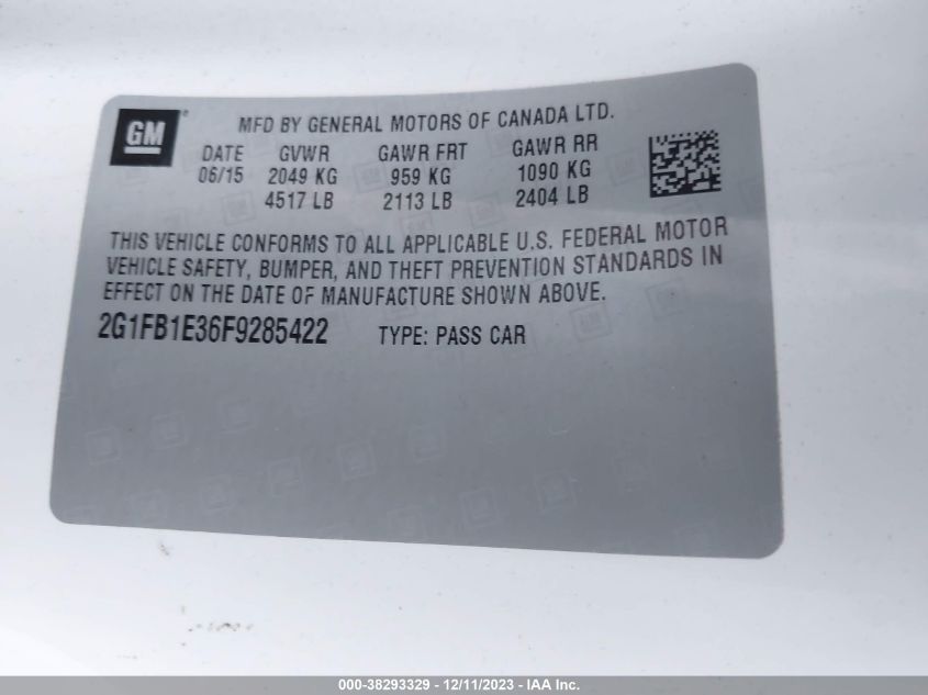 2015 CHEVROLET CAMARO 2LS - 2G1FB1E36F9285422