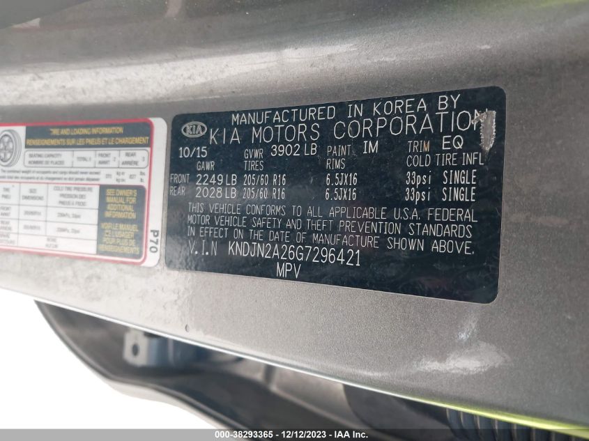 2016 KIA SOUL - KNDJN2A26G7296421