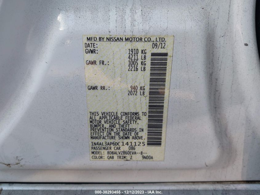 2013 NISSAN ALTIMA 2.5/S/SV/SL - 1N4AL3AP6DC141125