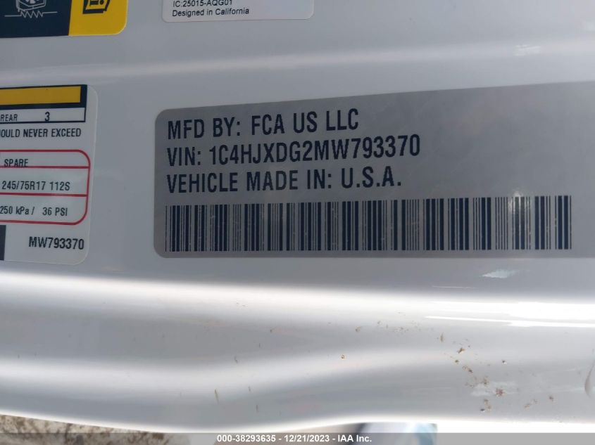 2021 JEEP WRANGLER UNLIMITED SPORT - 1C4HJXDG2MW793370