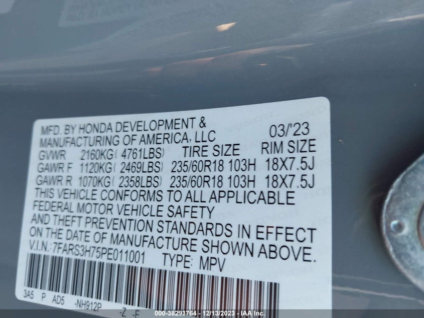 VIN 7FARS3H75PE011001 2023 HONDA CR-V EX-L 2WD