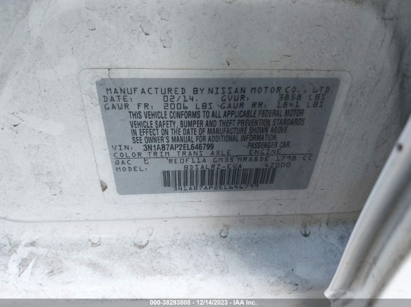 2014 NISSAN SENTRA SR - 3N1AB7AP2EL646799