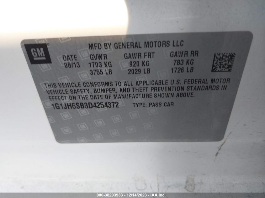2013 CHEVROLET SONIC RS MANUAL - 1G1JH6SB3D4254372
