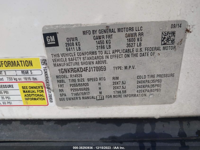 2015 CHEVROLET TRAVERSE 1LT - 1GNKRGKD4FJ170959