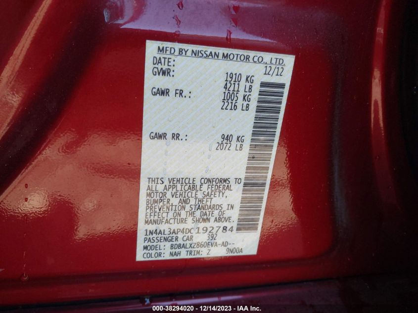 2013 NISSAN ALTIMA 2.5 SL - 1N4AL3AP4DC192784
