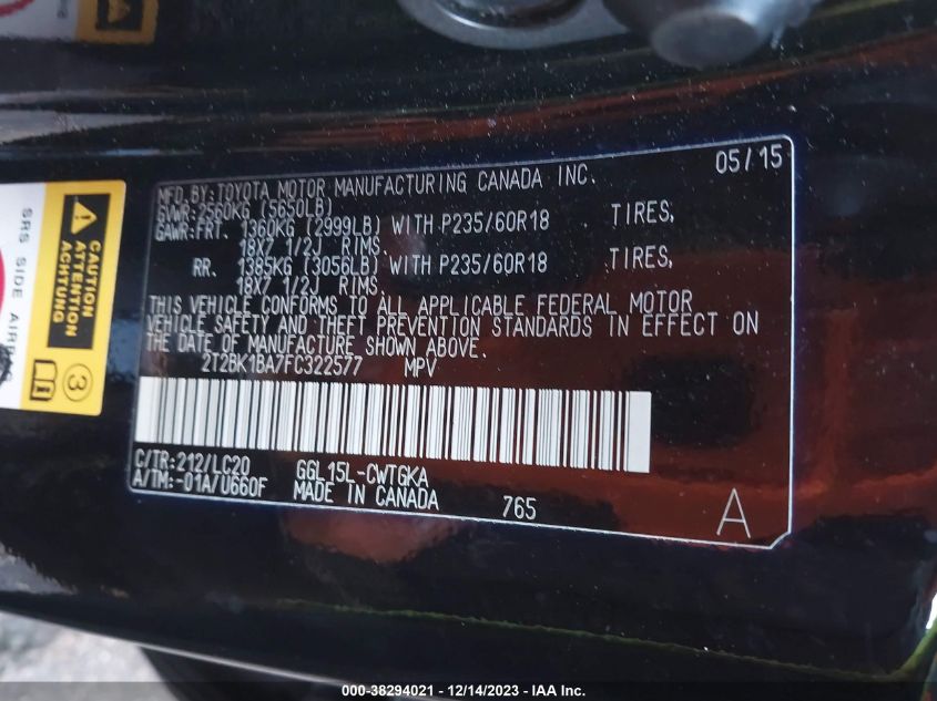 2015 LEXUS RX 350 - 2T2BK1BA7FC322577