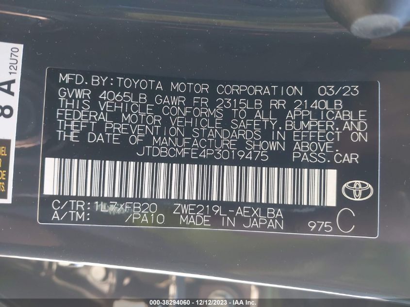 2023 TOYOTA COROLLA LE/SE/XLE - JTDBCMFE4P3019475