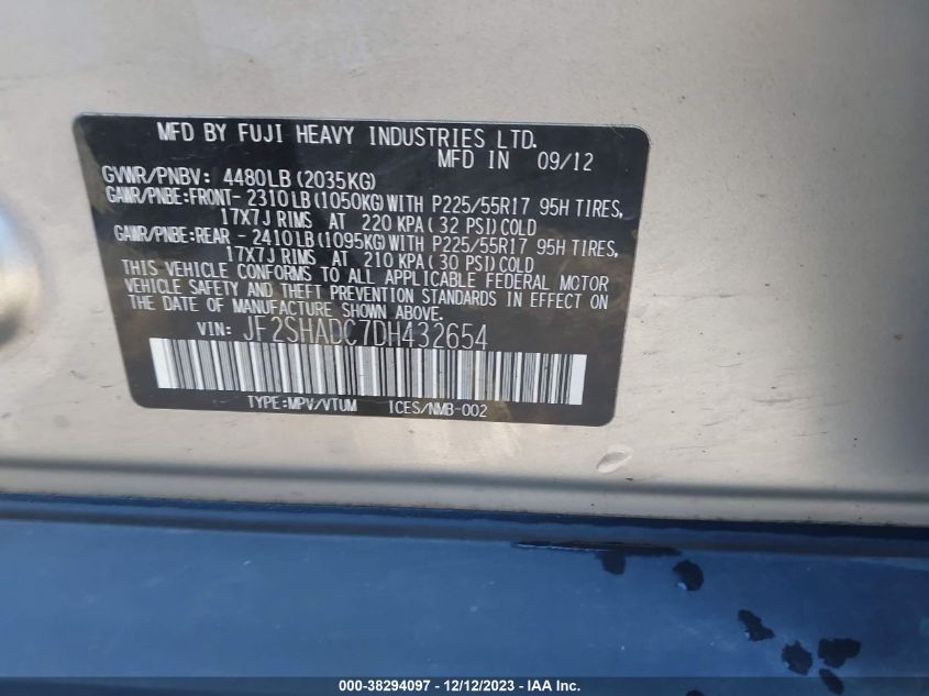 2013 SUBARU FORESTER 2.5X PREMIUM - JF2SHADC7DH432654