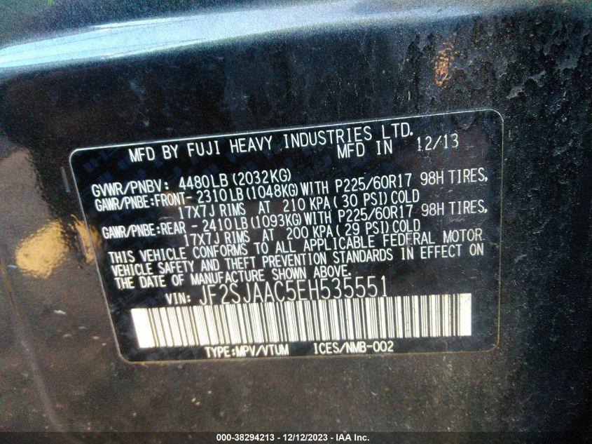 2014 SUBARU FORESTER 2.5I - JF2SJAAC5EH535551