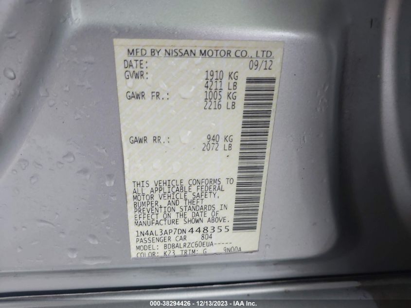 2013 NISSAN ALTIMA 2.5 S - 1N4AL3AP7DN448355