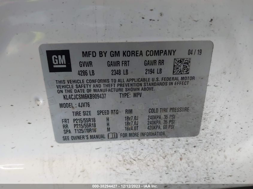 2019 BUICK ENCORE ESSENCE - KL4CJCSM6KB909437