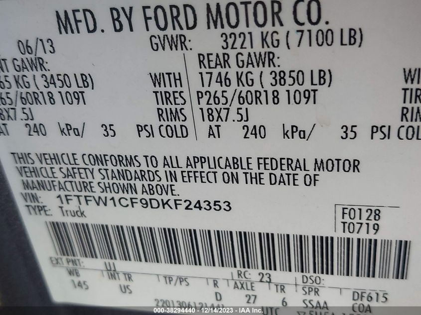 2013 FORD F-150 XLT - 1FTFW1CF9DKF24353