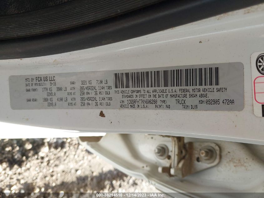 2019 RAM 1500 LIMITED  4X4 57 BOX 1C6SRFHT7KN606280