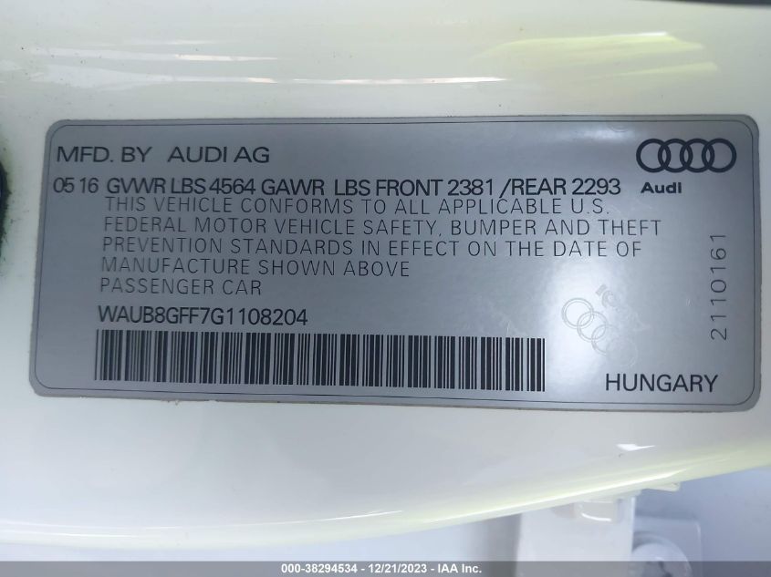 2016 AUDI A3 2.0T PREMIUM - WAUB8GFF7G1108204