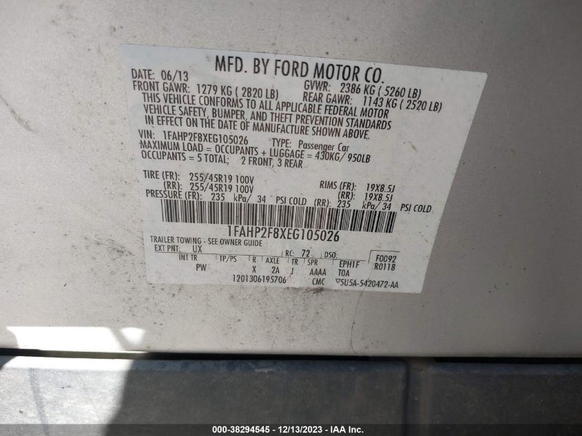 2014 FORD TAURUS LIMITED - 1FAHP2F8XEG105026