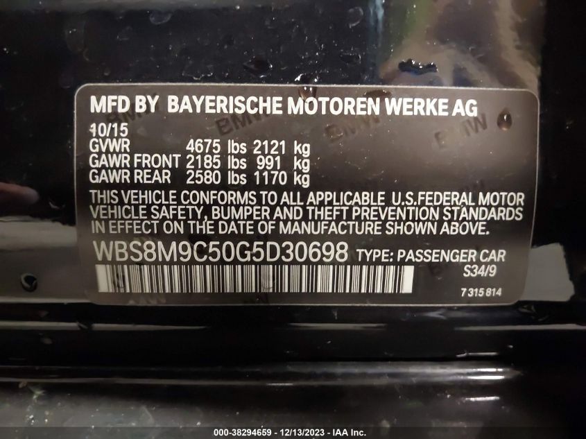 WBS8M9C50G5D30698 | 2016 BMW M3