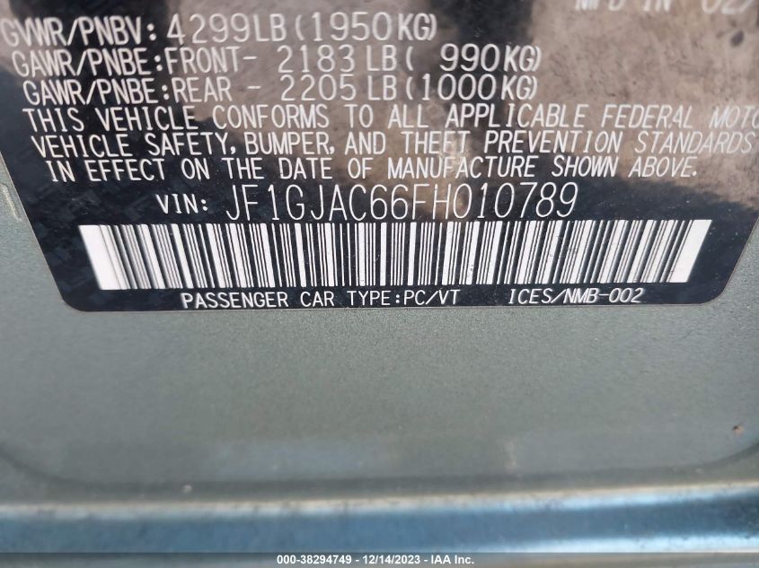 2015 SUBARU IMPREZA PREMIUM - JF1GJAC66FH010789