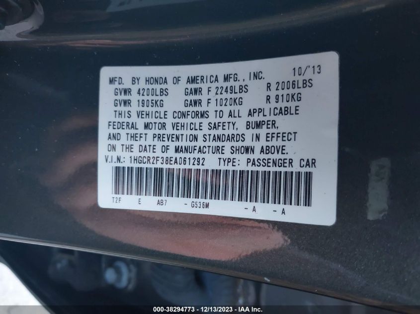 2014 HONDA ACCORD LX - 1HGCR2F38EA061292