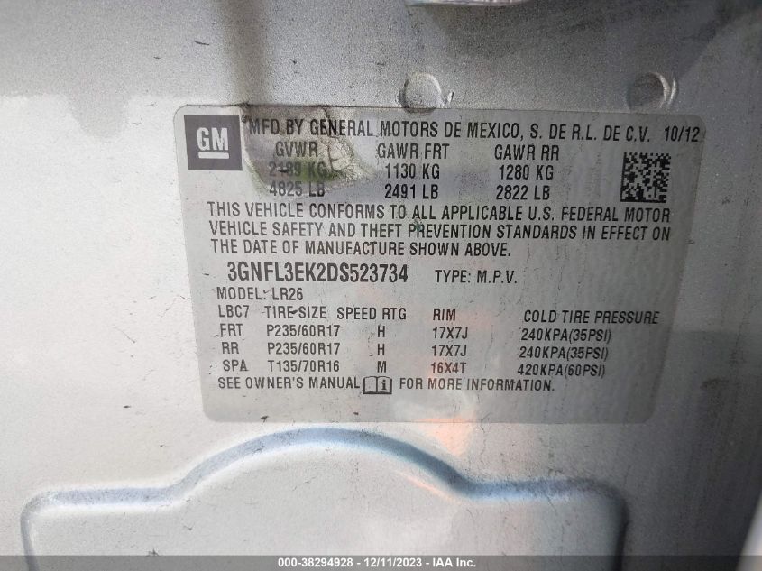 2013 CHEVROLET CAPTIVA SPORT FLEET LT 3GNFL3EK2DS523734
